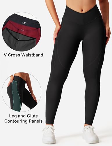 YEOREO Workout Leggings for Women V Waist Scrunch Gym Leggings Butt Lifting Seamless Yoga Pants Black