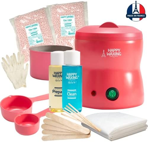 Happy Waxing - Complete Home Waxing Kit | Includes the Wax Warmer, Hard Wax Beads - Protective Sheet & Vinyl Gloves - Applicators & Measuring Cups - For Face, Arms, Underarms, Bikini & Legs