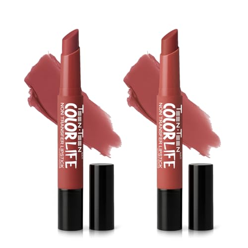 Image of TEEN TEEN Color Life Nontransfer Crayon Lipstick |Matte Finish with Built-in Primer |Waterproof & Long Lasting Lip Color |Smudge-Proof, Fade-Resistant Formula |Combo Color (Bollywood Nude, Coral Pink)