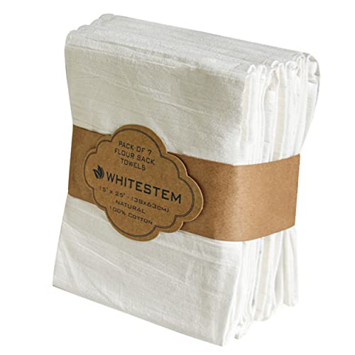 Whitestem Flour Sack Dish Towels | 15”X25” | 7-Pack | Natural | 130 Thread Count Ring Spun Cotton, Kitchen Dish Towels, Kitchen Towels, Hand Towels, Tea Towels And Dish Cloths #TOP24