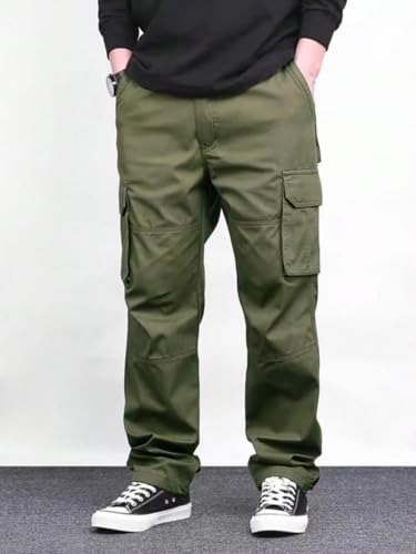 Image of Pure Cotton Cargo Pants for Men | Cargo Pant Man | Elastic Drawstring Waist Straight Fit Lower Pant | Multi-Pocket Utility Trousers for Men | Stylish Comfortable Casual Outdoor Bottom Wear