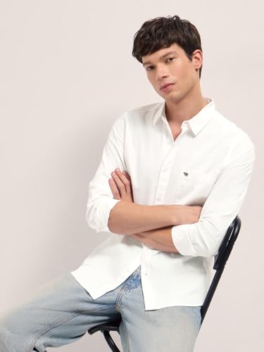 Image of THE BEAR HOUSE Men's Blue Tailored Fit Full Sleeve Cotton Solid Shirt