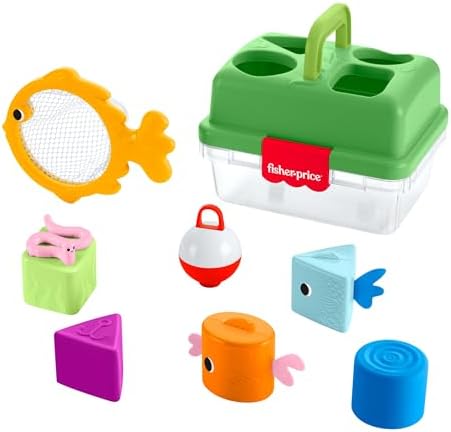 Fisher-Price Friendship Forest Sortier- und Aufbewahrungsbox Babyspielzeug | Sortieraktivität, 6 Klötze, Angelnetz, für Babys und Kleinkinder ab 6 Monaten, JLB85