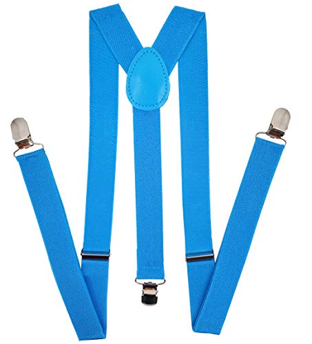 Navisima Adjustable Elastic Y Back Style Suspenders for Men and Women With Strong Metal Clips, Turquoise, One size