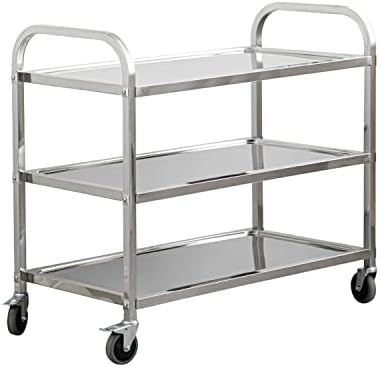 uyoyous Stainless Steel Utility Cart 37"x20"x37" 3-Tier Large Heavy Duty Industrial Serving cart with 360°Rotation Wheels Kitchen Island Stainless Steel Storage Trolley for Hotel Restaurant Home Use