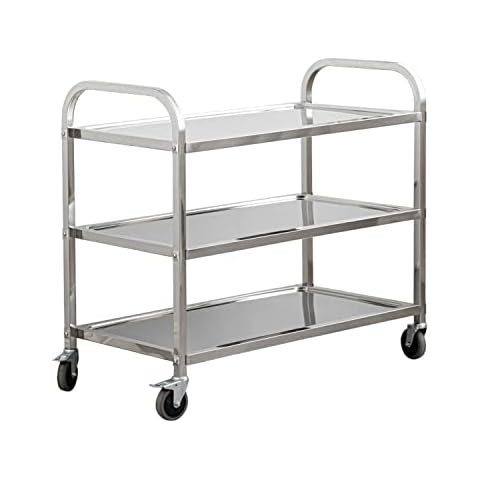 uyoyous Stainless Steel Utility Cart 37"x20"x37" 3-Tier Large Heavy Duty Industrial Serving cart with 360°Rotation Wheels Kitchen Island Stainless Steel Storage Trolley for Hotel Restaurant Home Use Cover