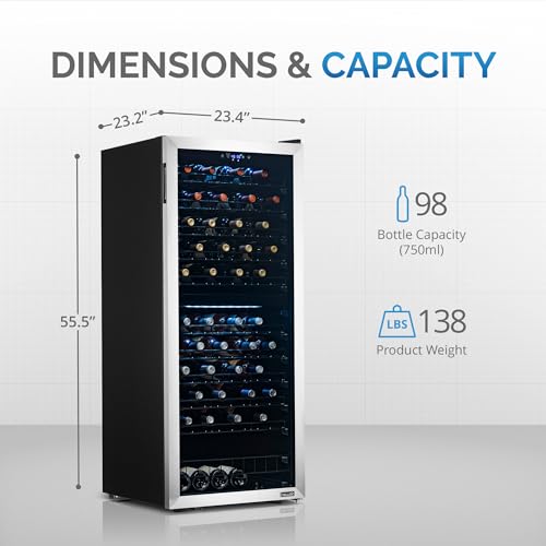 NewAir 24" Dual Zone Wine Fridge for 98 Bottles | Built-In or Freestanding Wine Cooler Refrigerator with Glass Door | Ultra-Quiet Inverter Compressor & Adjustable Racks | Stainless Steel - Image 10