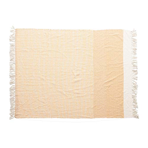 Creative Co-Op Woven Recycled Cotton Blend Tassels, Yellow & Cream Color Throw #TOP27