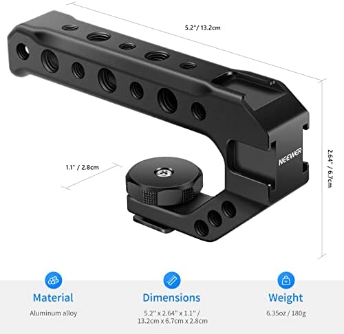 Neewer Universal Camera Hot Shoe Top Handle Grip, Universal Video Stabilizing Rig with 3 Cold Shoe Mounts for DSLR cameras, Fits Microphone, LED Light, Monitor for Low-Angle Shots, Metal - ST28