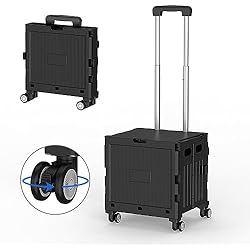 Cama Plegable Aluminio Meisax Carro de la compra plegable, carrito de la compra hasta 30 kg, caja de transporte con 4 ruedas, asa de aluminio ajustable, carrito plegable para compras, viajes, oficina (negro)