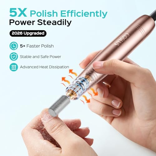 COSLUS Nail Drill, Adjustable Speed 20000RPM Electric Nail Files for Gel Acrylic Nature Nails, Portable Manicure Pedicure Set with 6 Drill Bits 31 Sanding Bands, E File for Beginner Women Mum