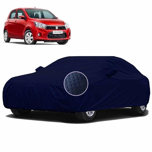 Sulfar 100% Waterproof Car Body Cover Compatible with Mirror for Maruti Suzuki Celerio (Triple Stitched, Full Bottom Elastic, Blue-TB)