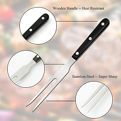 Ponpon 4Pcs Meat Forks Stainless Steel Carving Fork With Wooden Handle Barbecue Fork For Cooking Kitchen #TOP3