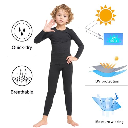 LANBAOSI Youth Boys & Girls Long Sleeve Compression Shirts and Pant Set Thermal Tops Leggings Sport Baselayer Charcoal Gray