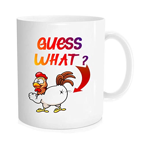 Tasse à café amusante – Guess What? Chicken Butt – Tasse amusante en forme de poulet, cadeau de poulailler, tasse à café animal – 325 ml