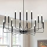 WOKNOS Modern Black Farmhouse Chandeliers, 16-Light Industrial Metal Chandelier Lighting, Classic Ca