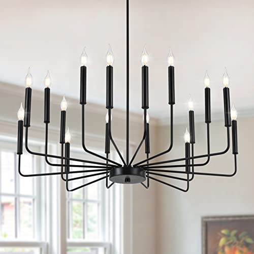 Woknos Modern Black Farmhouse Chandeliers, 16-Light Industrial Metal Chandelier Lighting, Classic Candle Hanging Pendant Light Fixtures For Kitchen Island, Living Room, Dining Room, Stair Ul Listed #TOP5