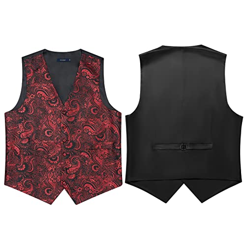 Faimo Mens Red Suit Vest, Waistcoat Necktie And Pocket Square Cufflink Set For Men, Business Formal Dress Vest For Wedding Tuxedo #TOP4