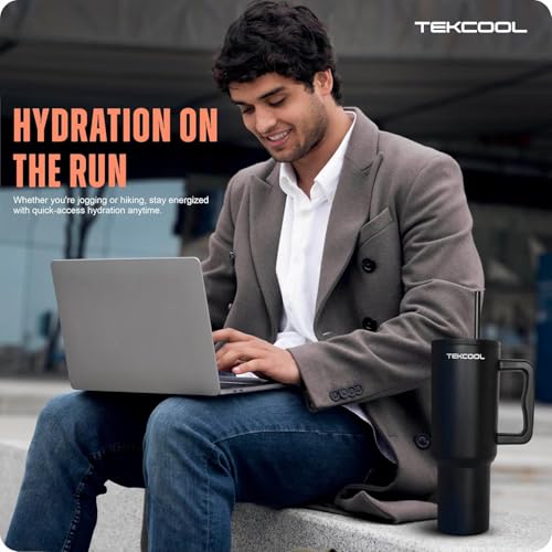 Image of Tumbler with lid and Straw 1200ML Cup Stainless Steel Hot and Cold with Handle and Lid 2 Straw Vacuum Insulated Tumbler for Water, Iced Tea or Coffee Office Gym Travelling
