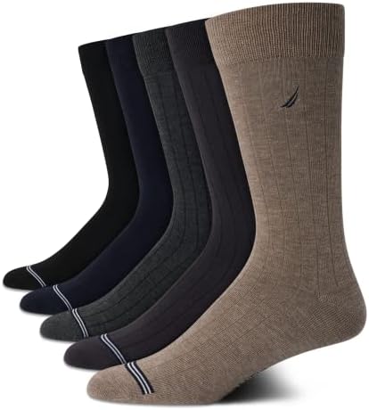 Nautica Men's Dress Socks - Lightweight Crew Socks (5 Pack), Size 6-12.5, Brown Heather Assorted