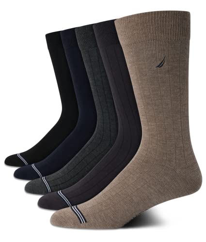 Nautica Men's Dress Socks - Lightweight Crew Socks (5 Pack), Size 6-12.5, Brown Heather Assorted #TOP1