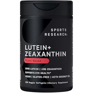 Sports Research® Lutein and Zeaxanthin Capsules – Eye Health Support Supplement Made with Lute-Gen® and Organic Coconut Oil – Vegan Friendly & Non-GMO Verified – 120 Veggie Softgels