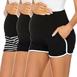 Ecavus 3 Pack Women's Maternity Shorts Workout Stretchy Lounge Sports Yoga Over Belly Pregnancy Shorts for Women with Pockets