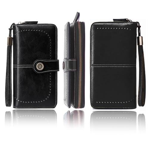 BYWAUQI Wallets for Women Leather Large Capacity Credit Card Holder for Women with Wristlet Zipper Pocket ID Window(black) 6