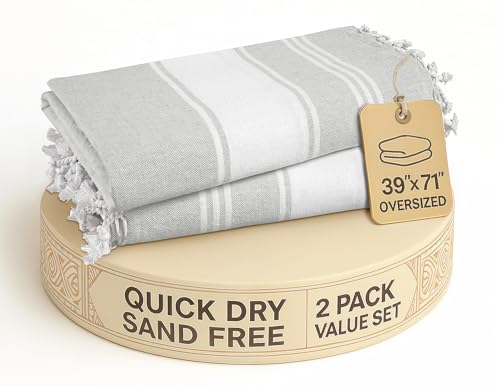 LANE LINEN Extra Large Beach Towels 2 Pack – Oversized 39'x71', Pre-Washed, Quick Dry, Sand-Free & Absorbent Pool Towels, Stylish & Lightweight for Women – Grey