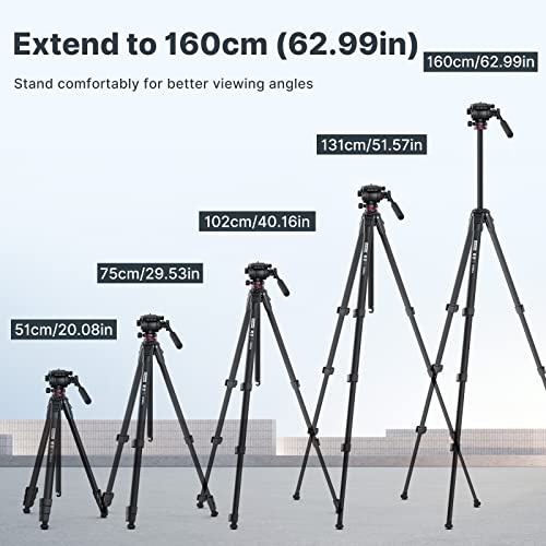 Image of UURig ULANZI MT-56 Camera Tripod Stand with Fluid Head, for Sony Nikon Canon Fujifilm DSLR Camera Video Shooting, W Cell Phone Holder Vlogging Travel Tripod Mount - Ombra 62.99 Inch