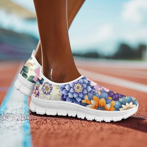 Image of Floral Sneakers for Women Colorful Art Shoes for Women Slip On Casual Work Shoes