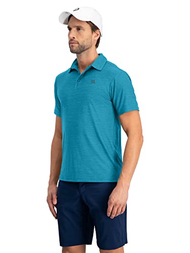 Image of Three Sixty Six Golf Shirts for Men - Dry Fit Short-Sleeve Polo, Athletic Casual Collared T-Shirt Aqua Blue