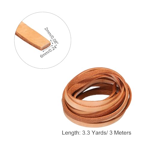 QUARKZMAN 3 Mètres de Cordon en Cuir Plat de 6 mm, Bandes de Laçage en Cuir pour Bricolage, Couleur Marron Foncé – vue 2