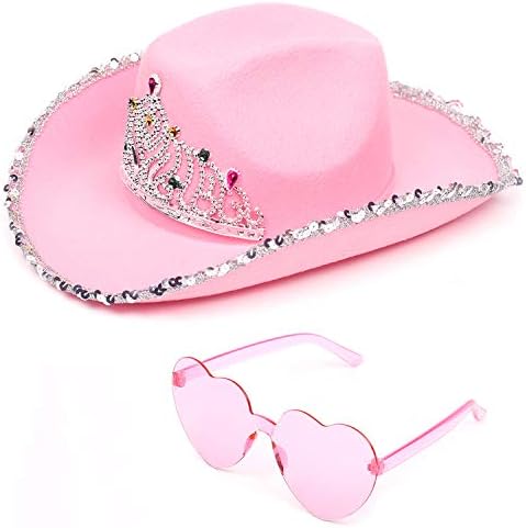 Funcredible Pink Cowboy Hat and Glasses - Preppy Cowgirl Hat 