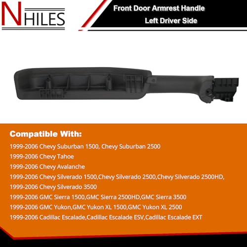 NHILES Front Door Armrest Driver Side Handle Replacement Compatible with 1999-2006 Chevy Silverado Suburban/Tahoe, GMC Yukon/Avalanche Escalade Replace Part # 12472876 (Dark Gray) by NHILES - Image 3