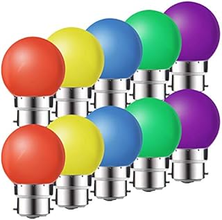 MZYOYO 10 Pack B22 Bayonet Coloured LED Light Bulbs,1W G45 Golf Ball Mini Globe Bulb,Red Yellow Blue Green Purple for Outdoor Indoor String, Christmas, Tree, Fairy Party Night Lights