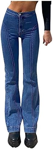 Women 's Mid Waist Striped Jeans Casual Straight Leg Pants Vintage Y2k Skinny Trousers Fashion Slim E-Girl Pants