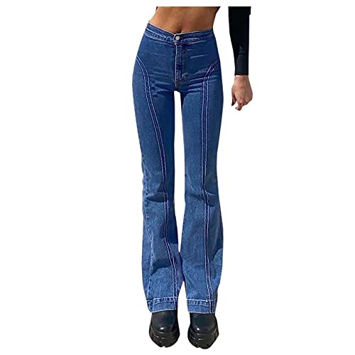 Women 'S Mid Waist Striped Jeans Casual Straight Leg Pants Vintage Y2K Skinny Trousers Fashion Slim E-Girl Pants #TOP6