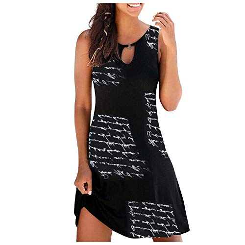 Blingko Sommerkleid Damen Sexy Knielang, Freizeit Blusenkleider Mode Midikleid Partykleid für Frauen Boho Kleid Rundhalsausschnitt Cocktailkleid Bequemes Rüschenkleid Sommerkleid Damen Lang Weiß