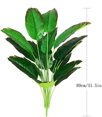 AIVORIUY Artificial Plants Fake Banana Tree Leaves with Stems Faux Palm Tree Bird of Paradise Imitation Frond Leaf Tropical Plants Greenery Floral Jungle Beach Party Garden Home Decoration (Red Green)