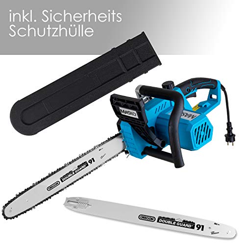 MASKO® Elektro Kettensäge 2800 Watt 46cm Schnittlänge Oregon Kette und Qualitätsschwert, mit automatischer Kettenschmierung Elektrische Motorsäge Überlastungsschutz inkl. Schutzhülle Schwarz/Blau - 4