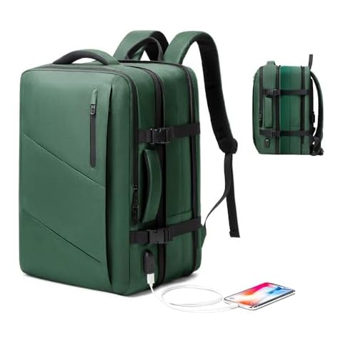 Travel Laptop Backpack, Victoriatourist Extra Large 40L Expandable Carry On Backpack for Women Men with USB Charging Port, Water Resistant Luggage Computer Backpacks Bag Fits 17.3 Inch Notebook, Green Cover