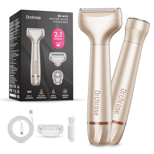 Orchrose Electric Razor for Women 2-in-1: Painless Rechargeable Shaver for Face Legs Underarms and Bikini Area – Travel Lock