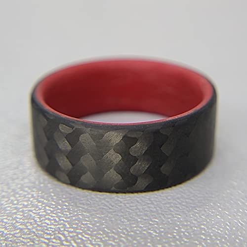 Men's Or Women's 100% Carbon Fiber Twill Ring With Red Interior- Handcrafted -Lightweight - Black Band With Red Interior - Custom Band Widths #TOP1