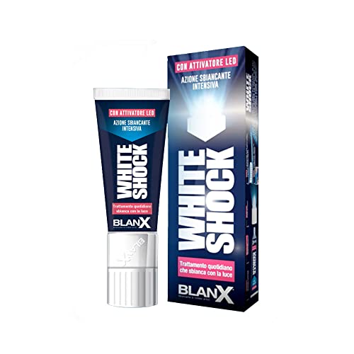 BlanX, Dentifricio White Shock + Led, Dentifricio Sbiancante e Anti-Macchia, con Microcristalli di Actilux e Attivatore Led, Freschezza Immediata, Formato 50 ml