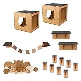 BOXFAN Playground para gatos suspenso de parede 16 peças, ponte, degraus, nicho, rede de descanso pet em mdf reforçado, móveis e brinquedos para gatos