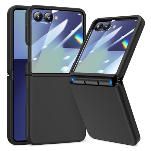 Doeshine Hülle für Samsung Galaxy Z Flip 7 mit Displayschutzfolie Scharnier-Schutz Unterstützt Kabelloses Laden Ultra Dünn Stoßfest und Griffig Handyhülle Rundum-Schutz Schutzhülle Schwarz