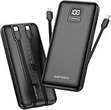 AsperX 2-Pack 10000mAh Portable Charger with Built-in Cables, USB C Travel Essential Battery Pack with 4 Outputs 2 Inputs,LED Display Power Bank with Cord Wires for iPhone Samsung Google Pixel iPad