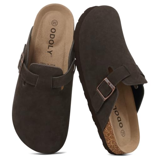 Image of ODOLY Genuine Suede Clogs for Women Men Comfort Cork Footbed Potato Shoes