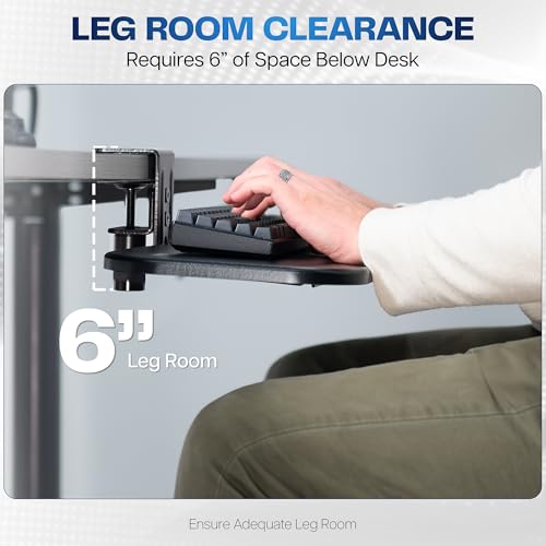Image of VIVO Clamp-on 23 x 10 inch Rotating Computer Keyboard and Mouse Tray, Extra Sturdy Desk Swivel Clamp, Ergonomic Typing, Black, MOUNT-KB04CB